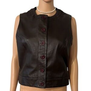 Saguaro Women’s Size Medium Black Genuine Leather, Lined Button up Vest Top